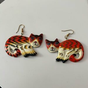 4/$100 Handcrafted Cat Earrings - orange and Black